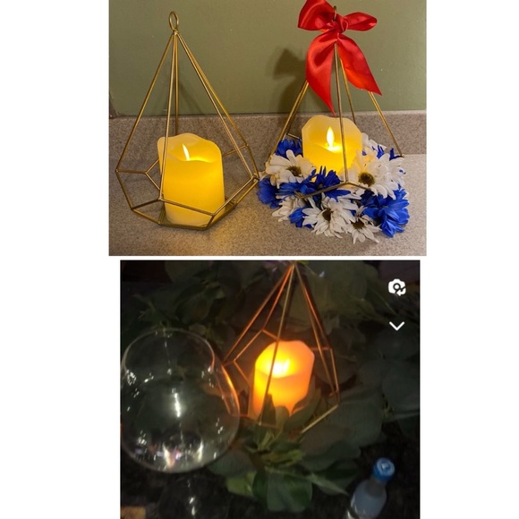 2 - Matte Gold Candle Holder W/Battery Operated Candle Can add Flowers  NWT - Picture 2 of 15